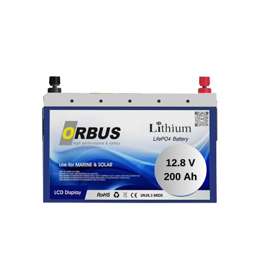 Orbus 12.8 V Volt 200ah Amper Metal kasa Lityum Akü
