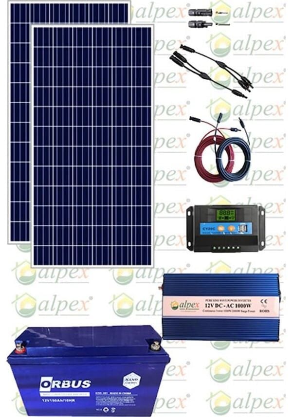 Kamusılar 1200 Watt Tv Aydınlatma Bağ Evi Güneş Enerjisi 170w Solar Paket