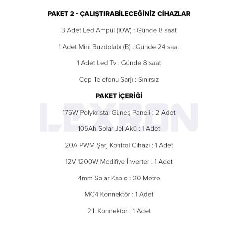 1200W POLİKRİSTAL PAKET SİSTEM 1 (PAKET 2)