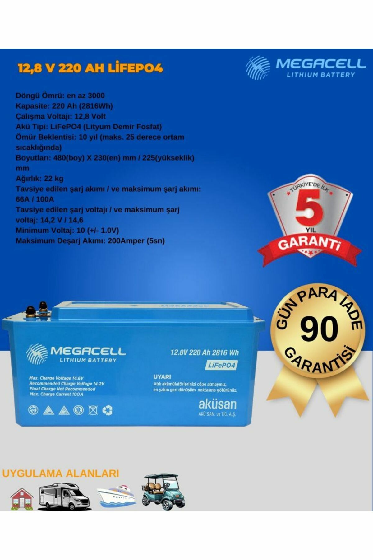 12.8V 220Ah LiFePO4 Lityum Demir Fosfat Akü(ABS Kasa)