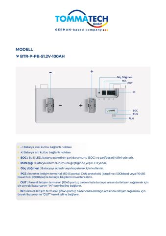 Tommatech Modüler Serisi 51.2 V 100ah Pb Lfp Lityum Batarya