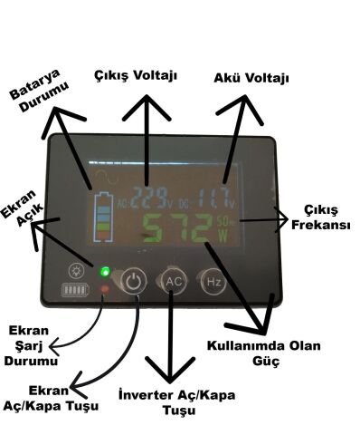1000 Watt 12 Volt Tam Sinüs UPS Bluetooth Ekranlı İnverter