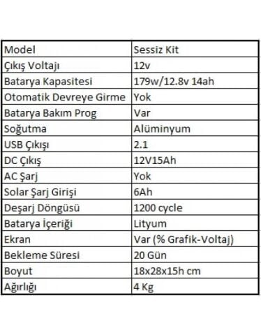 Sessiz Kit Lityum Akülü Sistem