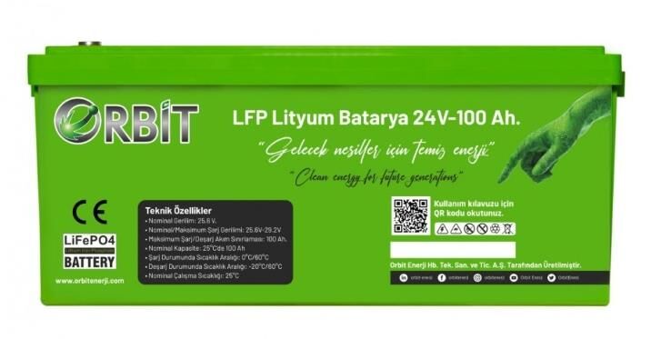 ORBİT 24V 100Ah LiFePO4 Lityum Akü ABS Kasa Bluetooth Ekranlı 2.4 kWh Derin Döngü Enerji Bataryası