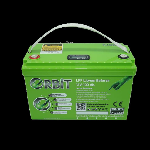 ORBİT 12V 100Ah LiFePO4 Marin Tip Lityum Akü VP12100 Bluetooth Ekranlı ABS Kasa Derin Döngü Batarya