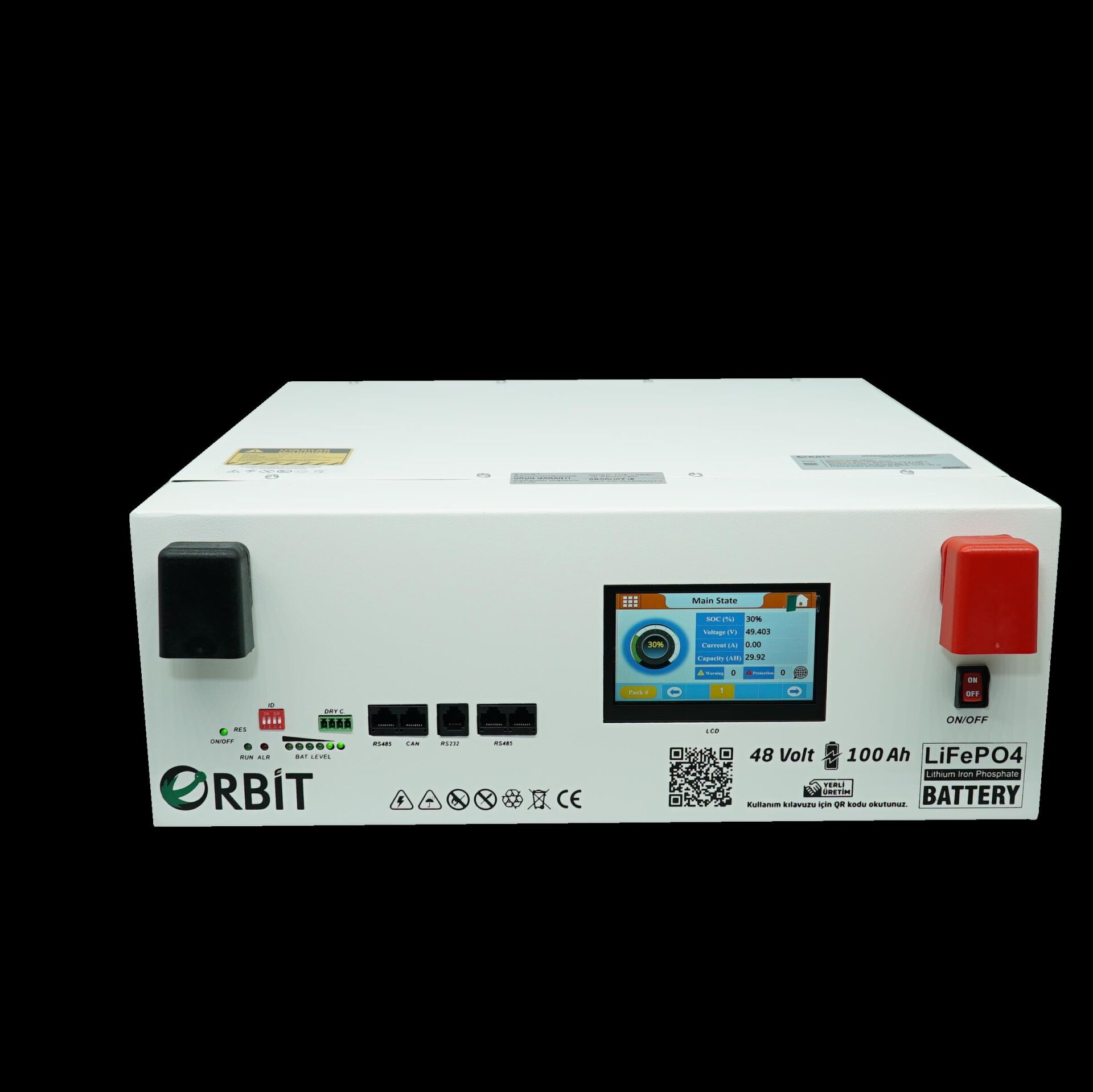 ORBİT 51.2V 100Ah LiFePO4 Lityum Akü Low Voltage Ekranlı Metal Kasa GU51100LV 5.12 kWh Enerji Depolama Bataryası