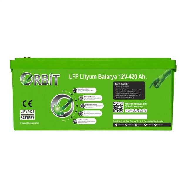 ORBİT 12V 420Ah LiFePO4 Lityum Akü ABS Kasa GU12420 Bluetooth Ekranlı 5.04 kWh Derin Döngü Enerji Bataryası