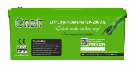 ORBİT 12V 200Ah LiFePO4 Lityum Akü ABS Kasa GU12200 Bluetooth Ekranlı 2.4 kWh Derin Döngü Enerji Bataryası