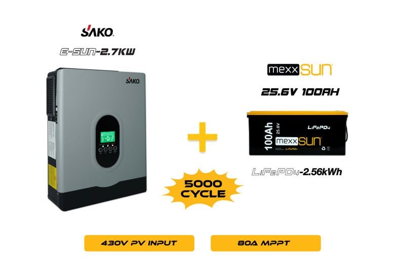 E-Sun 2.7KW Inverter + 25.6V 100Ah Lityum Akü Off-Grid Hibrit Paketi