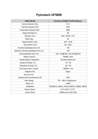 Pylontech UF5000 51.2 Volt 100 Amper LiFePO4 Akü
