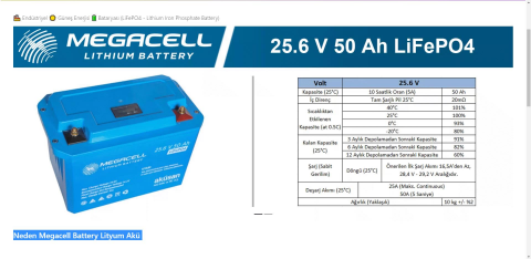 Megacell 25v 50a abs kasa lifepo4 akü