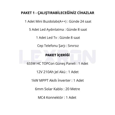 1kW JEL AKÜLÜ SOLAR PAKET SİSTEM (PAKET 1)