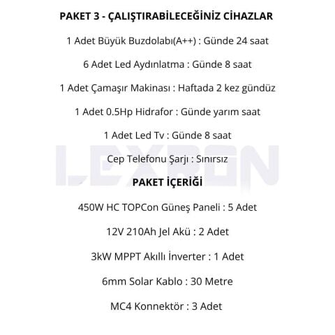 3kW JEL AKÜLÜ SOLAR PAKET SİSTEM 2 (PAKET 3)