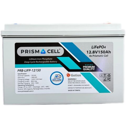 Prismacell Lifepo4 akü 150ah 12.8 volt TURBO FAST CHARGING karavan, marin, solar yaşam aküsü
