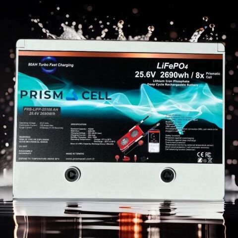 Prismacell Lifepo4 105ah 25.6 volt prizmatik smart bluetooth 2690 watt akü TURBO CHARGING solar akü