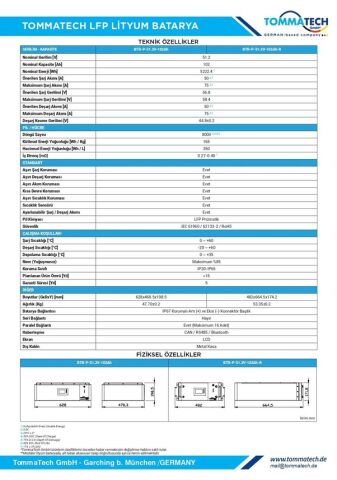 Tommatech Modüler Serisi 51.2 V 102ah G2 Lfp Lityum Batarya